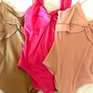 Stylish Pink and Tan Bodysuits with Bows